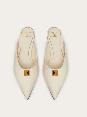 Valentino Garavani Cream Pointed Roman Stud Slip-On Mules